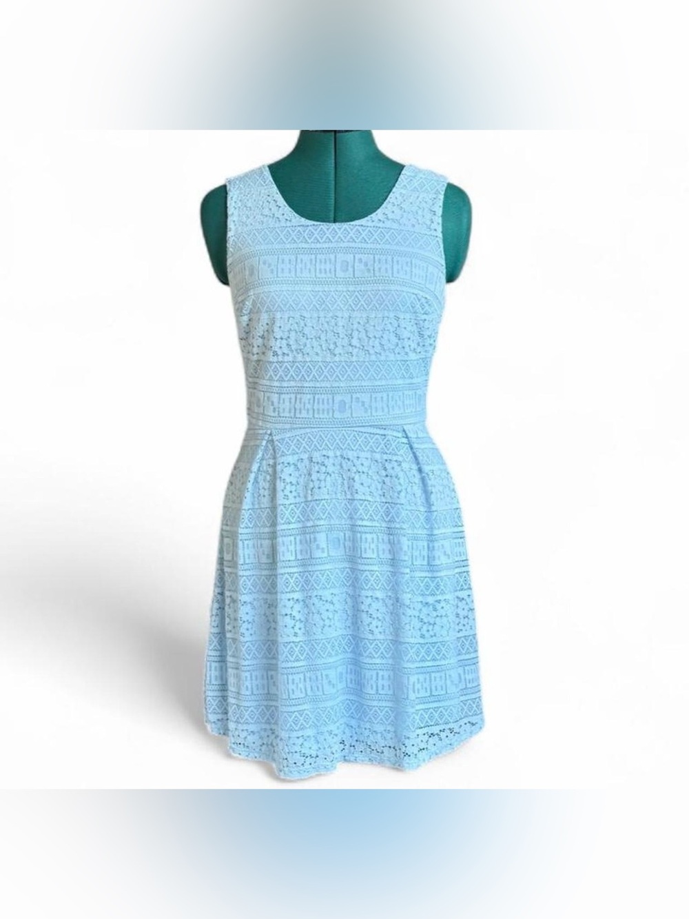 Papaya Light Blue Sleeveless Lace Fit & Flare Mini Dress